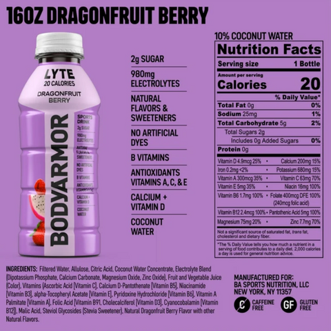 BodyArmor Lyte Dragonfruit Berry Electrolyte Sports Drink, 16 fl oz