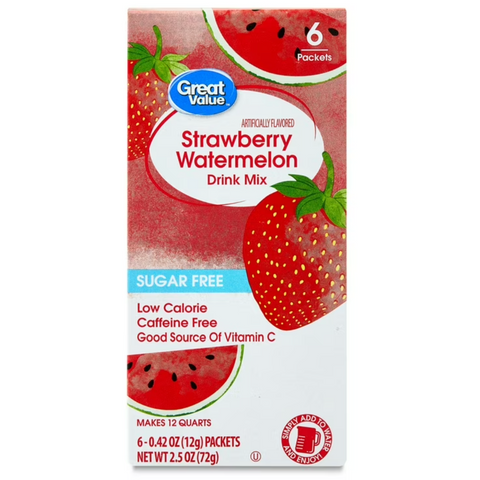 Great Value Sugar-Free Strawberry Watermelon Powdered Drink Mix, 0.42 oz, 6 Count