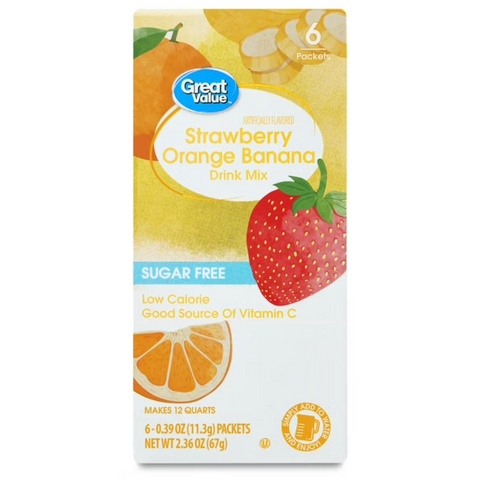 Great Value Strawberry Orange Banana Drink Mix Powder, 0.4 oz, 6 Count