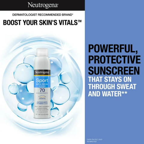 Neutrogena Sport Active Defense SPF 70 Sunscreen Spray, 5.0 oz
