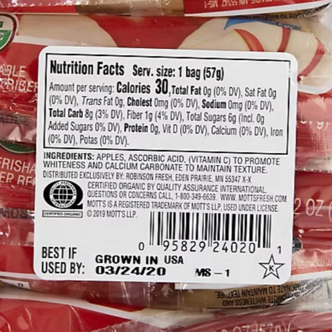 Mott's Organic Red Apple Multipack Slices, 2 oz. 6 Count