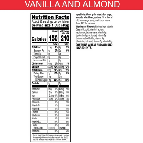 Special K Breakfast Cereal, Vanilla and Almond, Family Size, 17 oz.