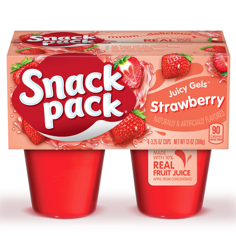 Snack Pack Strawberry Flavored Juicy Gels, 3.25 oz Snack Cups, 4 Count