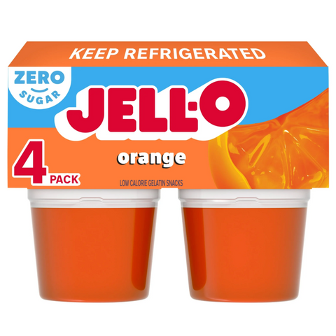 Jell-O Orange Sugar Free Jello Cups Gelatin Snack, 4 Count