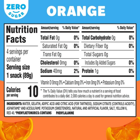 Jell-O Orange Sugar Free Jello Cups Gelatin Snack, 4 Count