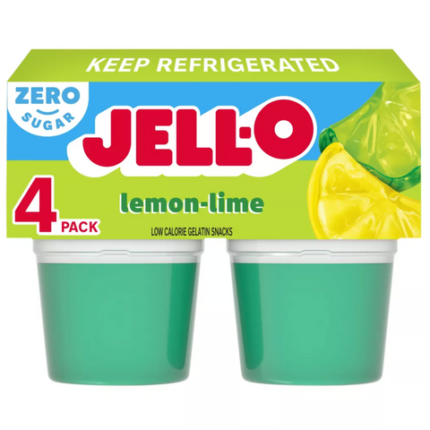 Jell-O Lemon-Lime Sugar Free Jello Cups Gelatin Snack, 4 Count