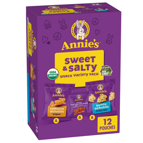 Annie's Sweet and Salty Snack Variety Pack, Organic Kids Snacks, 10.8 oz, 12 Pouches