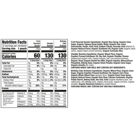 Annie's Sweet and Salty Snack Variety Pack, Organic Kids Snacks, 10.8 oz, 12 Pouches
