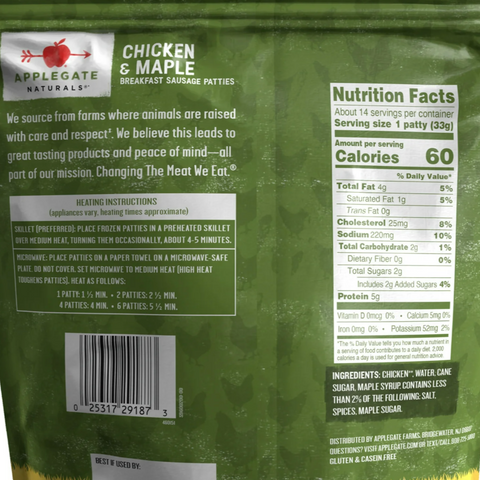 Applegate Natural Chicken & Maple Breakfast Sausage Patties, 16 oz