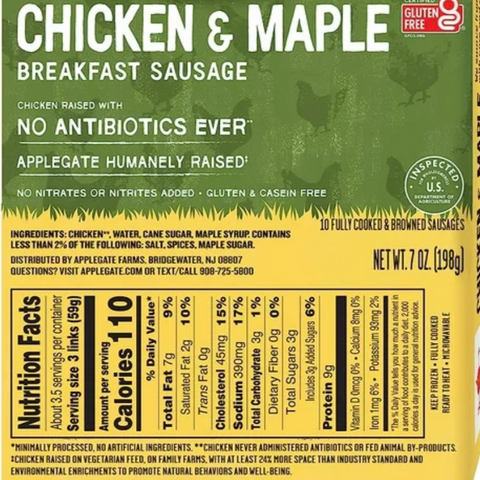 Applegate Natural Chicken & Maple Breakfast Sausage Links Gluten Free, 7oz