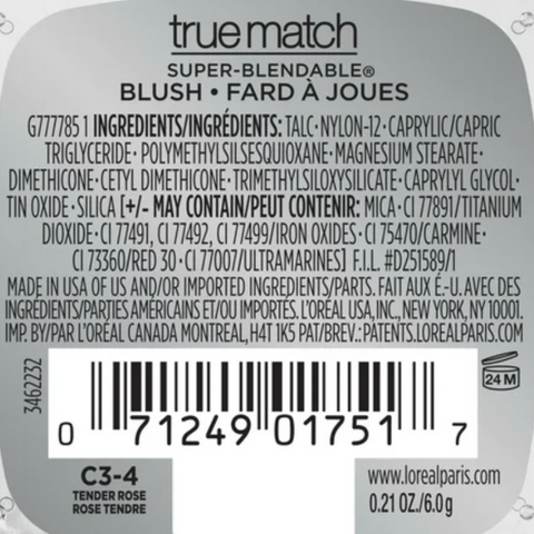 L'Oreal Paris True Match Super Blendable Blush, Soft Powder Texture, Tender Rose, 0.21 oz