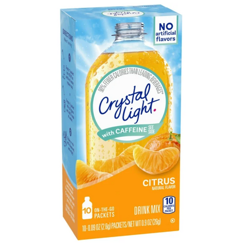 Crystal Light Citrus Sugar Free Drink Mix Singles with Caffeine, 10 Ct