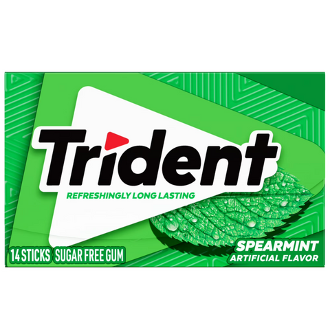 Trident Sugar Free Gum, Spearmint, Regular Size, 14 Pieces