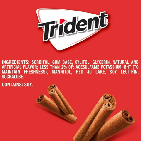Trident Cinnamon Sugar Free Gum, Regular Size, 14 Pieces