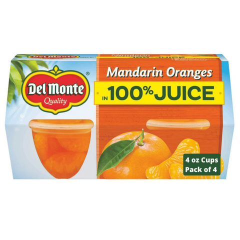 Del Monte Mandarin Orange Fruit Cup Snacks, 4 Count