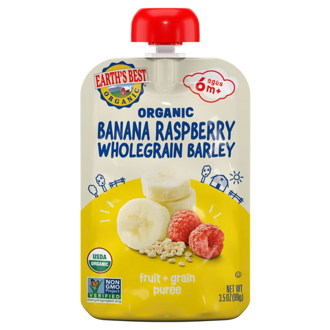 Earth's Best Organic Stage 2 Baby Food, Banana Raspberry & Whole Grain Barley, 3.5 oz