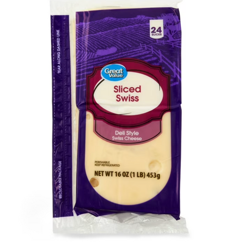 Great Value Swiss Deli Style Sliced Cheese, 8 oz 24 Slices