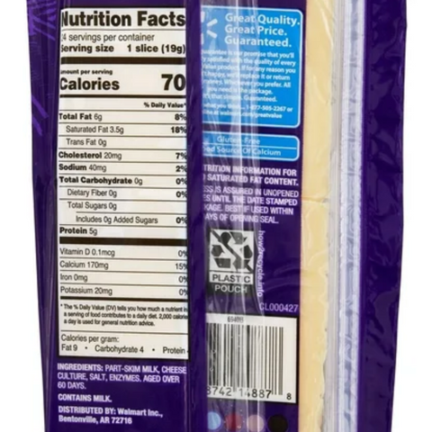 Great Value Swiss Deli Style Sliced Cheese, 8 oz 24 Slices