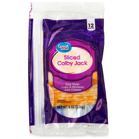Great Value Colby Jack Deli Style Sliced Cheese, 8 oz, 12 Slices