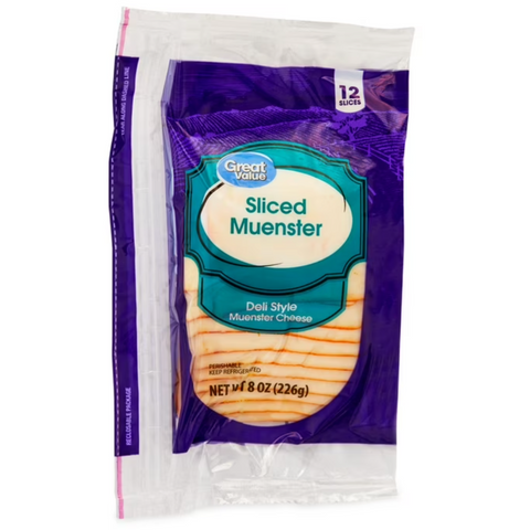 Great Value Muenster Deli Style Sliced Cheese, 8 oz, 12 Slices