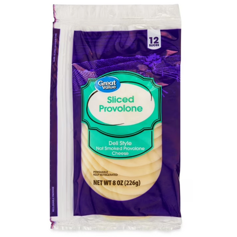 Great Value Deli Style Sliced Non-Smoked Provolone Cheese, 8 oz, 12 Slices