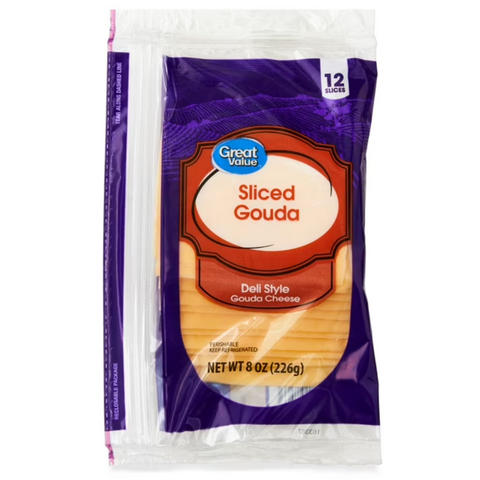 Great Value Deli Style Sliced Gouda Cheese, 8 oz, 12 Slices