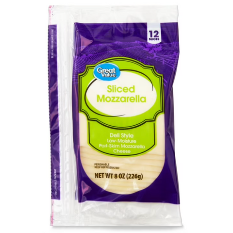 Great Value Low-Moisture Part-Skim Deli Style Sliced Mozzarella Cheese, 8 oz, 12 Slices