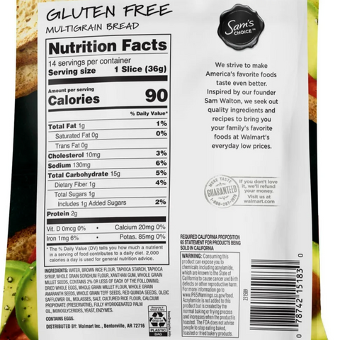 Sam's Choice Gluten-Free Multigrain Bread, 18 oz