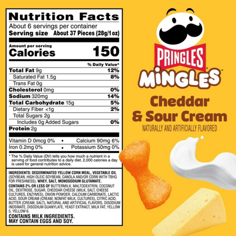 Pringles Mingles Cheddar and Sour Cream Puffed Snacks, Cheese Puffs, 5.5 oz
