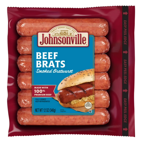 Johnsonville Smoked Beef Bratwurst, 12 oz, 6 Count