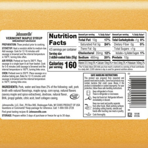 Johnsonville Vermont Maple Syrup Breakfast Sausage, 12 oz, 14 Count