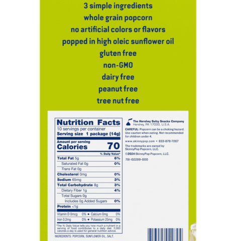 SkinnyPop Gluten-Free Original Popcorn, 0.5 oz, 10 Count