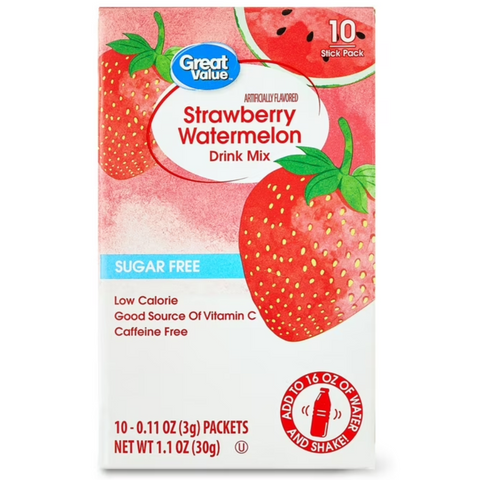 Great Value Sugar-Free Strawberry Watermelon Powdered Drink Mix, 0.11 oz, 10 Count