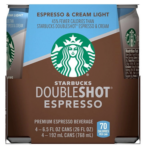Starbucks Doubleshot Espresso, Espresso & Cream Light, 6.5 oz, 4 Count