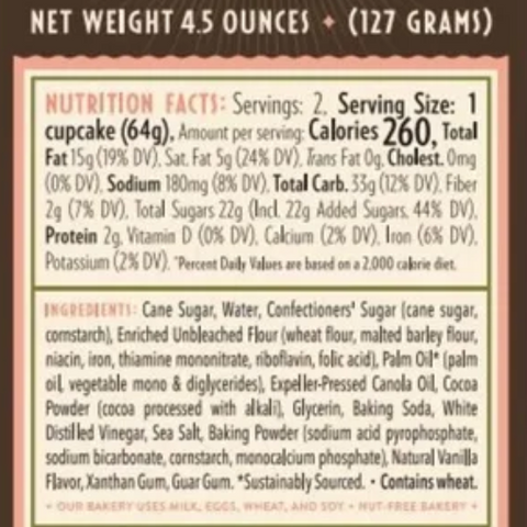 Rubicon Bakers Vegan Double Chocolate Cupcakes, 2 Count