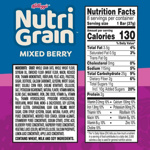 Kellogg's Nutri-Grain Mixed Berry Chewy Breakfast Bars, 8 Count