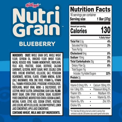 Kellogg's Nutri-Grain Blueberry Chewy Breakfast Bars, 16 Count