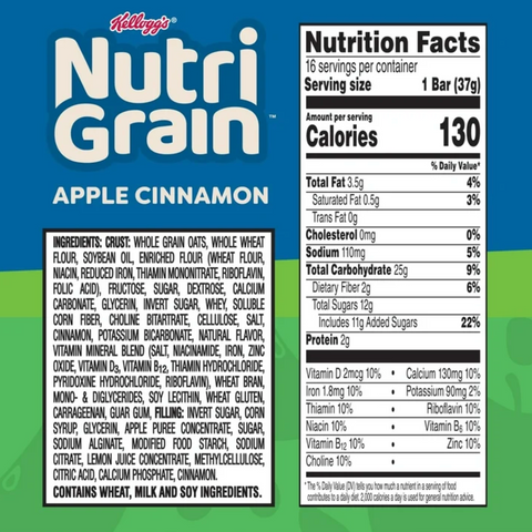Kellogg's Nutri-Grain Apple Cinnamon Chewy Breakfast Bars, 16 Count