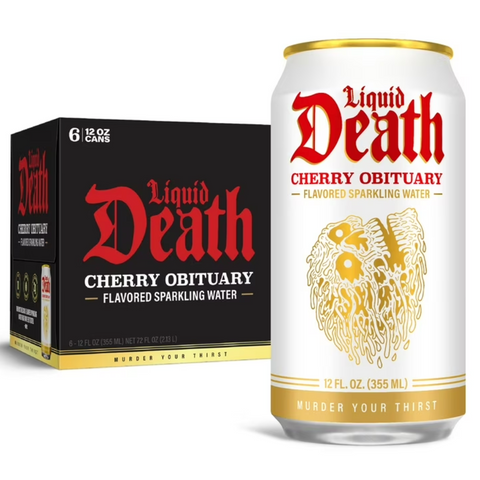 Liquid Death Cherry Obituary, Cherry-Flavored Sparkling Water, 12oz, 6 Count