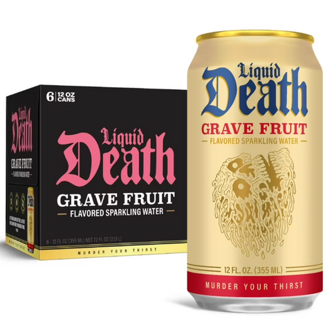 Liquid Death Grave Fruit, Grapefruit-Flavored Sparkling Water, 12oz, 6 Count