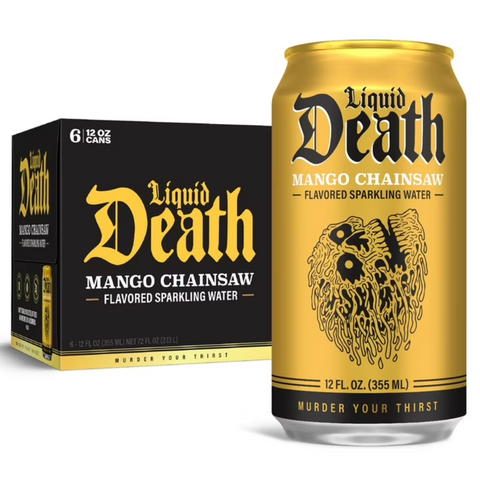 Liquid Death Mango Chainsaw, Mango-Flavored Sparkling Water, 12oz, 6 Count