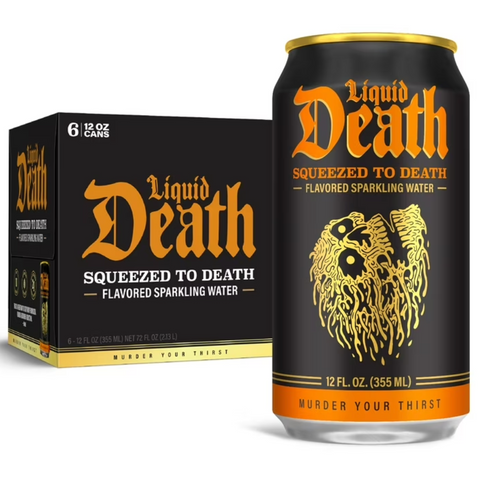 Liquid Death Squeezed to Death, Orange-Flavored Sparkling Water, 12oz, 6 Count
