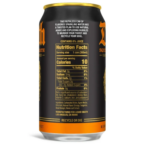 Liquid Death Squeezed to Death, Orange-Flavored Sparkling Water, 12oz, 6 Count