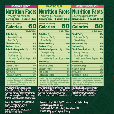 GoGo SqueeZ Fruit & VeggieZ Dino Variety Pack, 3.2oz, 16 Count