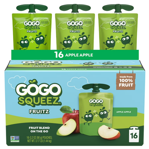 GoGo SqueeZ Apple Apple Applesauce Snack Pouch, 3.2 oz, 16 Count