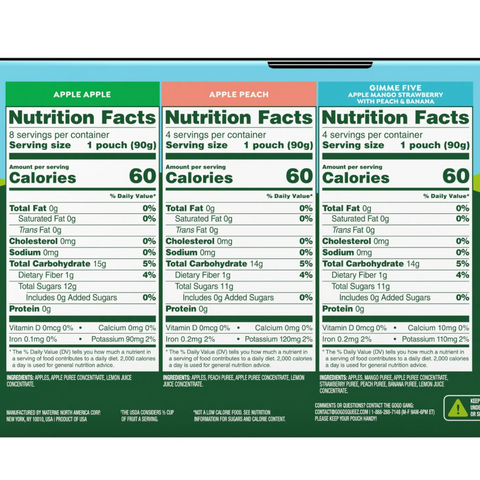 GoGo squeeZ No Sugar Added Apple Peach Gimme 5 Applesauce Variety Pouches, 3.2 oz, 16 Ct