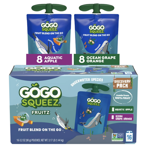 GoGo squeeZ No Sugar Added Apple Grape Orange Applesauce Variety, 3.2 oz, 16 Ct