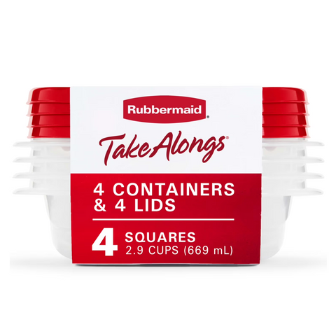 Rubbermaid TakeAlongs 2.9-Cup Square Food Storage Containers, 4 Pack