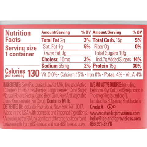 Icelandic Provisions Thick & Creamy Skyr, Low Fat, Strawberry Lingonberry, 5.3 oz