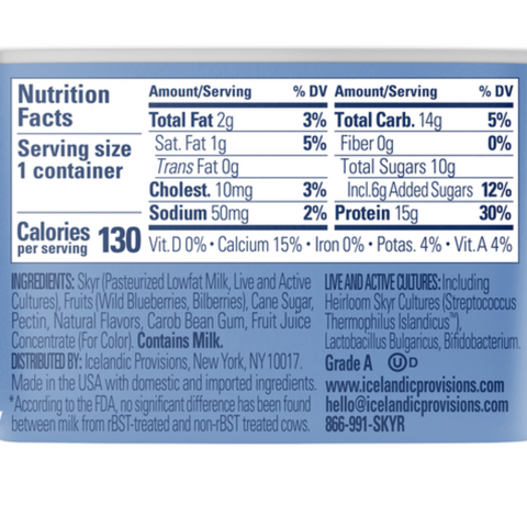 Icelandic Provisions Thick & Creamy Skyr, Low Fat, Blueberry Bilberry, 5.3 oz